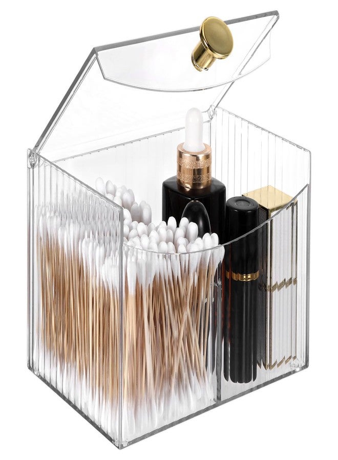 Jaarssho 2-Grid Qtip Holder Dispenser,Transparent Cotton Ball Holder,Clear Bathroom Organizer with Lid Guest Bathroom Essentials for Cotton Swabs and Balls Container Cosmetics Storage for Vanity - Image 1